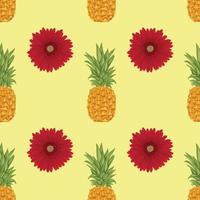 ananas och blomma hand rita frukt seamless mönster vektor