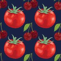 rote tomate und früchte nahtloses musterdesign vektor