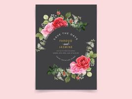Design der Hochzeitseinladungskarte mit roten Rosen vektor