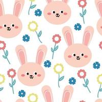 sömlösa mönster hand ritning tecknad kanin och blomma. för barn tapeter, tygtryck, textil, presentpapper vektor