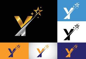 Anfangsbuchstabe Y-Monogramm mit Swoosh und Stern-Logo-Symbol. abstraktes Sternlogozeichen-Symboldesign. modernes Vektorlogo für Geschäfts- und Firmenidentität. vektor