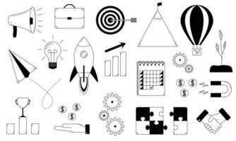 handritad uppsättning illustrationer om en start. starta ett företag med investeringar och nå framgång i ett nytt företag. doodle scetch. vektor illustration