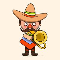 Mexikanischer Musiker Vector Illustration With Men-gebürtige Kleidung und Sombrero-flacher Vektor