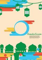 ramadan kareem layout banner, hintergrunddekoration, schönes arabeskenmuster. Vektor-Illustration. hängender goldener Halbmond und Sterne, aus Papier geschnittener Wolkenabdruck