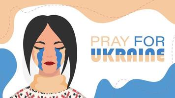 bete für die Ukraine. eine frau vergießt tränen in den farben der ukrainischen flagge. Vektor. vektor