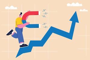 affärstillväxtstrategi, pil som visar framsteg, diagramhöjning, graf som går upp, ledarskap och affärsutvecklingskoncept platt vektorillustrationsdesign vektor