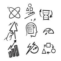 handgezeichnete Doodle-Liniensymbole im Zusammenhang mit Effizienz. leistung, produktiver, multitasking-illustrationsvektor vektor