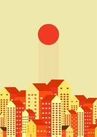 Design-Vektorillustration der Stadt oder des Stadtbildes flache. szene über stadtbildgebäude mit sonne am nachmittag. tapete, umwelt, erderwärmung, verschmutzungsproblem, thermisch, klimawandel, plakat vektor