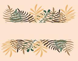 sommar tropisk banner i boho stil. jordnära beige, gröna färger. botaniska, tropiska löv, växtgrenar för sommarrea banderoller, väggkonst, tyger, design. enkel platt stil vektorillustration. vektor
