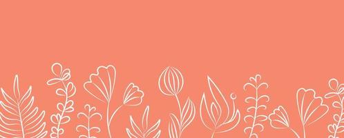 Vektor lineares abstraktes Banner. Tapete im minimalistischen Stil für Frühling und Sommer mit botanischen Blättern und Blüten, organischen Formen. für Poster, Poster, Hintergrund, Postkarte, Website und Verpackung.