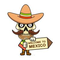 Karikatur-mexikanische Schädel-Vektor-Illustration für Dia De Los Muertos. Netter männlicher Schädel