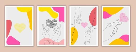 eine Reihe von Liebespostern mit einer Illustration eines Liebespaares, das eine Liebesbeziehung bildet, mit süßen Paarzitaten. vektor