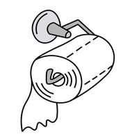 Toilettenpapierrolle hängt am Halter, Papierhandtücher. Doodle-Stil in Schwarz. persönliche Hygieneartikel. vektor