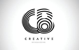 cb lines warp logotypdesign. bokstavsikon gjord med svarta cirkulära linjer. vektor
