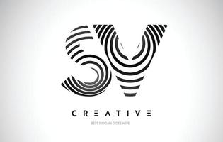 SV-Linien Warp-Logo-Design. Briefsymbol mit schwarzen kreisförmigen Linien. vektor