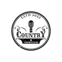 country gitarr musik western vintage retro saloon bar cowboy logotyp design vektor