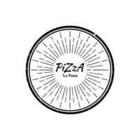 rustik grunge bokstäver typografi av pizza i vintage cirkelform tillämpas för snabbmat logotyp design inspiration. vektor