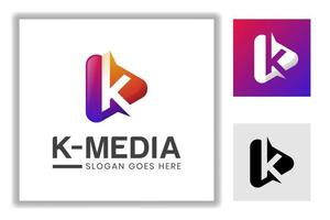 modern media play ikon med bokstaven k för multimedia, studiomusik logotyp mall vektor