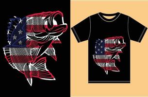 Fischen-T-Shirt. USA-Angelflaggengeschenk für Fischer. Fischer-T-Shirt coole Fischen-Shirts. Vektor amerikanische Flagge Angeln T-Shirt.