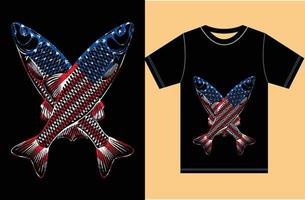 Fischen-T-Shirt. Usa-Angelflaggen-T-Shirt-Design. Vektor-Angelhemd. EPS-T-Shirt-Design. vektor