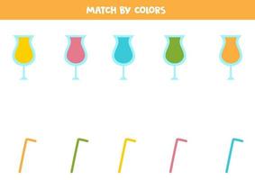 Farbzuordnungsspiel für Kinder im Vorschulalter. Kombinieren Sie Cocktails und Trinkhalme nach Farben. vektor