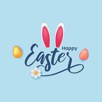 glad påsk bokstäver med kaninöra och äggblomma koncept för sociala medier vektor