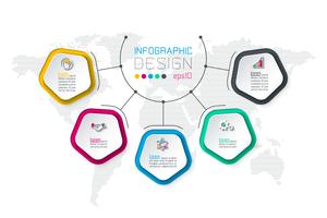 Pentagons Label Infografik mit fünf Schritten. vektor