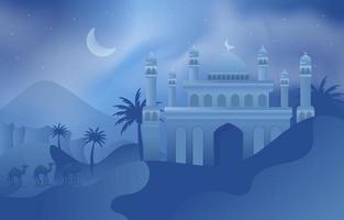 Moschee in der Wüste bei Nacht vektor
