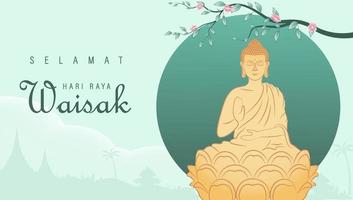 vesak dag kreativt koncept för kort eller banner. glad buddhadag med siddhartha gautama-statyn vektor