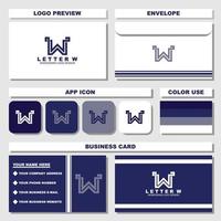 kreativ bokstav w monogram logotyp mall med visitkort och kuvertidéer vektor