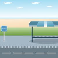 Busshållplatsdesign med utsikt havsstrand lägenhet vektor illustration bakgrund