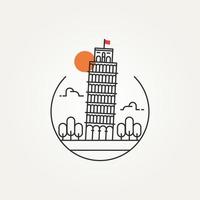 pisa-turm umreißt minimalistisches linienkunstikonenlogo vektor