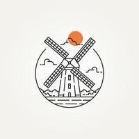 Windmühlen-Umriss minimalistisches Linienkunst-Symbol-Logo vektor