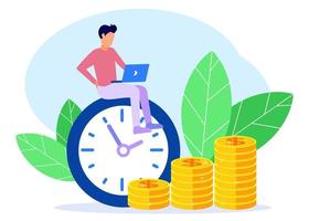 Illustration Vektorgrafik Zeichentrickfigur der Zeit ist Geld vektor