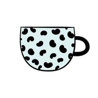 süße blaue Kaffeetasse mit schwarzen Flecken. Vektor-Hand-Doodle-Illustration für Restaurant oder Café. Guten Morgen, Frühstück, Getränk, Kaffee, Tee. vektor
