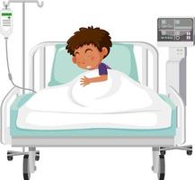 Kranker Junge, der auf einem Krankenhausbett schläft vektor