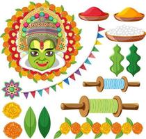 indisk set med gud och dekorationer vektor