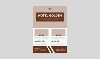 bestes Hotelservice-Flyer-Vorlagendesign. Goldenes Hotel-Flyer-Plakat-Design. Cover, Poster, A4-Format, Broschüre, Flyer, druckfertig vektor