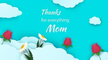 Happy Mother's Day Sale Header oder Gutscheinvorlage. Rosen, Gänseblümchen und aus Papier geschnittene Wolken. horizontales Banner mit blauem Himmel und Blumen. Glückwunschtext. Vektor-Illustration vektor