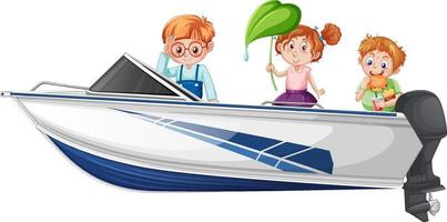 julpojke och flicka står på en båt på en vit bakgrund vektor