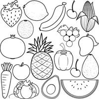 frukt och grönsaker doodle kontur vektor
