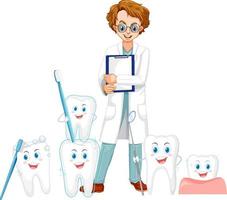 tandläkare med många stora tänder på vit bakgrund vektor