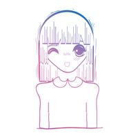 linje skönhet anime tjej med frisyr och blus vektor