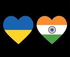 ukraine und indien flaggen national europa und asien emblem herz symbole vektor illustration abstraktes design element