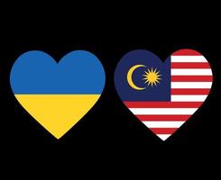 ukraine und malaysia flaggen national europa und asien emblem herz symbole vektor illustration abstraktes design element