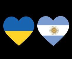 Ukraina och Argentina flaggor nationella europa och amerikanska latinska emblem hjärta ikoner vektorillustration abstrakt designelement vektor