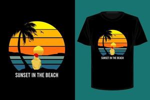 Sonnenuntergang im Retro-Vintage-T-Shirt-Design des Strandes vektor