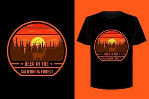 Hirsch im Retro-Vintage-T-Shirt-Design des kalifornischen Waldes vektor