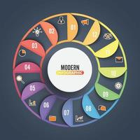 Kreisdiagramm-Infografik-Vorlage mit 12 Optionen für Präsentationen, Werbung, Layouts, Jahresberichte vektor