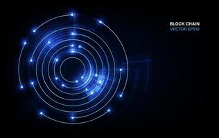 Blockchain-Netzwerkkreisring-Bewegungslinie im blauen Lichtkonzept, Vektorillustration